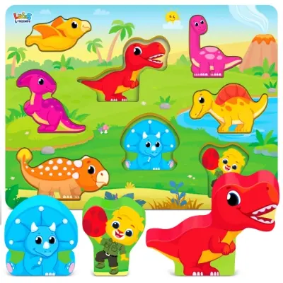 Dinosaur Chunky Puzzle | Wooden Puzzle Toy for Toddlers by Lucas & Friends