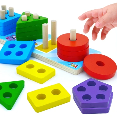 Wooden sorting and stacking toys for toddlers, preschool learning and education toys for kids by Lucas Friends.