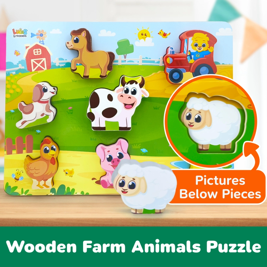 Educational farm animal puzzle for toddlers by lucas & friends