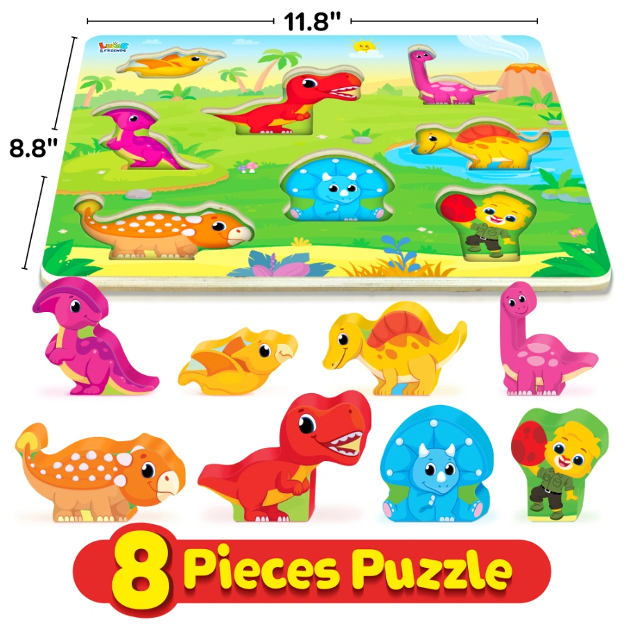 Wooden Jumbo Dinosaur Puzzle with 8 Pieces, educational toy by lucas & Friends