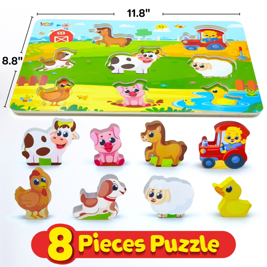 Wooden farm animal puzzle for toddlers with 8 jumbo pieces