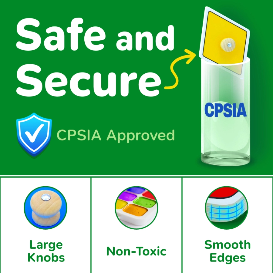 Safe and secure wooden puzzle toy with CPSIA approval by Lucas and friends